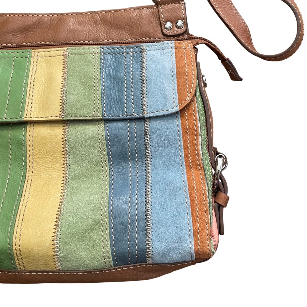 Fossil Patchwork Rainbow Stripe Leather Crossbody… - image 3